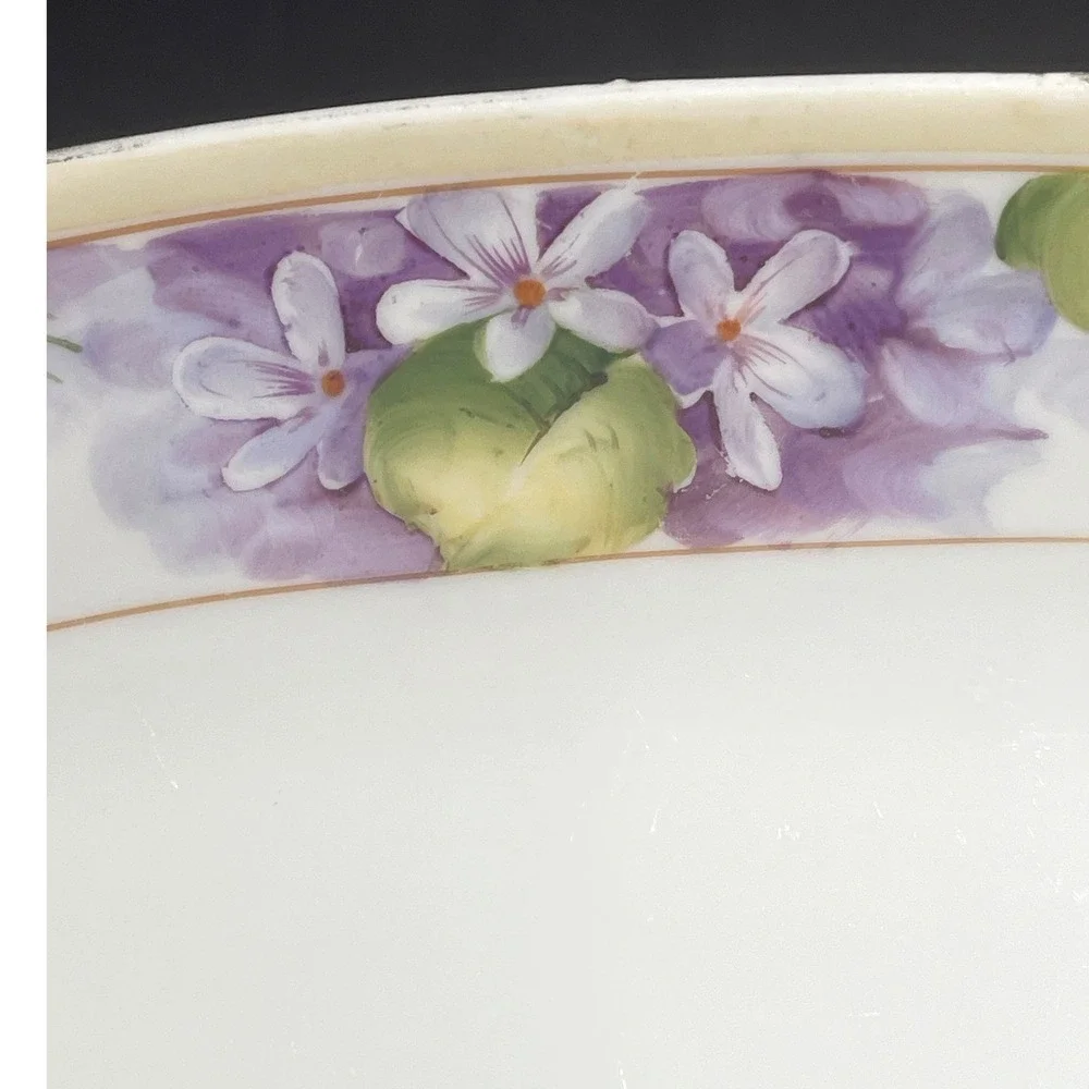Antique Nippon Porcelain Celery Dish 1930s Purple Floral Oblong Made in Japan